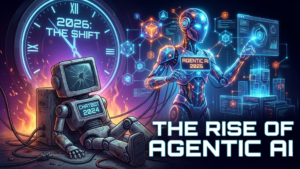 Dramatic visual representing the rise of Agentic AI and the obsolescence of standard chatbots in 2026.