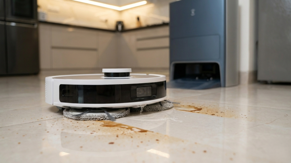 Ecovacs Deebot N30 Pro robot vacuum cleaner mopping a kitchen floor in India