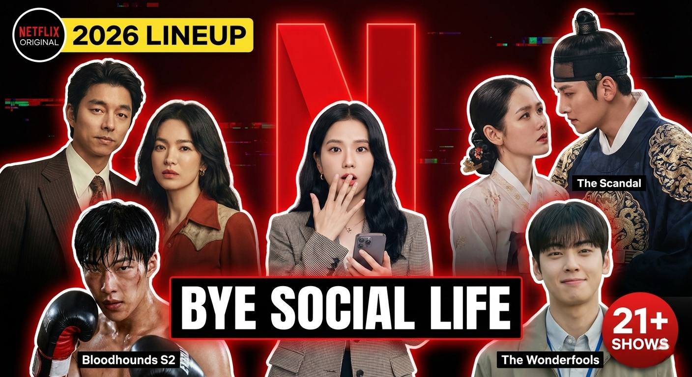 Netflix K-Drama 2026 Lineup Featured Image featuring Jisoo, Gong Yoo, and Song Hye-kyo