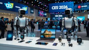 CES 2026 revolutionary gadgets showcase: AI robots, rollable laptops, futuristic smartwatches, and OLED TVs on display at tech expo