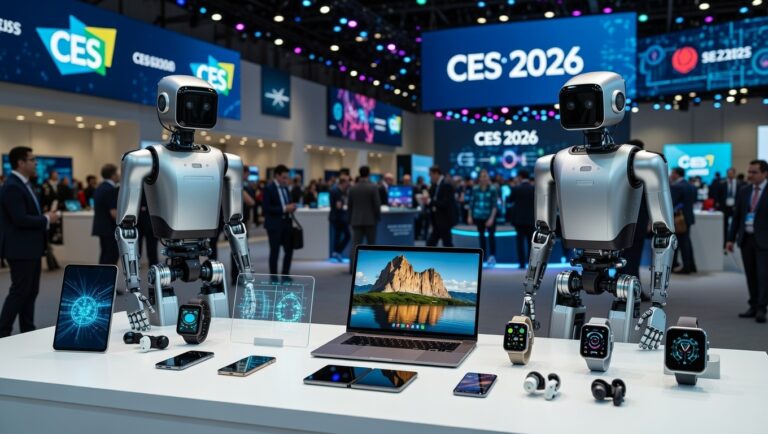 CES 2026 revolutionary gadgets showcase: AI robots, rollable laptops, futuristic smartwatches, and OLED TVs on display at tech expo