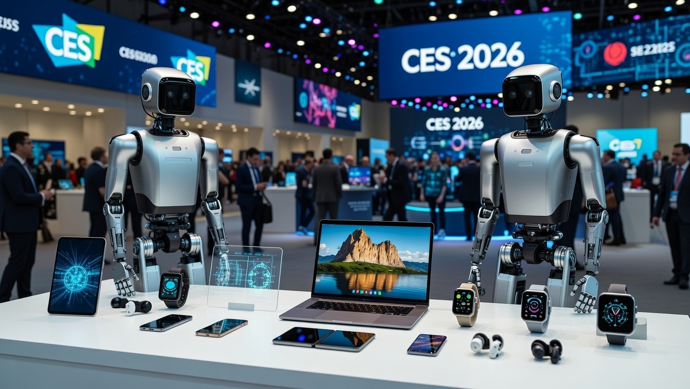 CES 2026 revolutionary gadgets showcase: AI robots, rollable laptops, futuristic smartwatches, and OLED TVs on display at tech expo
