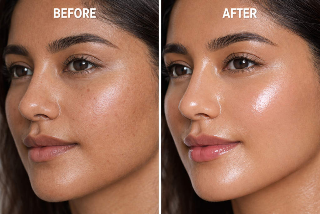 Glass skin comparison before and after