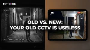 Best WiFi security camera for home in India comparison showing grainy old CCTV footage versus crisp 4K color night vision on a tablet screen.