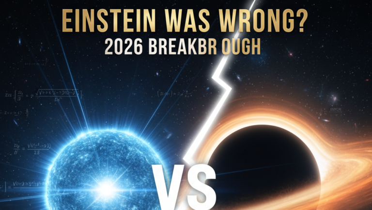 Einstein Theory of Relativity Space 2026:Conceptual vs battle between a blue glowing pulsar and a golden Sagittarius A black hole event horizon for 2026 physics article.