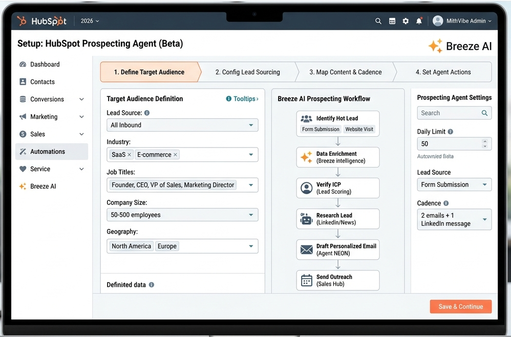 Setting up the HubSpot Prospecting Agent for B2B lead generation
