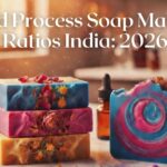vibrant artisanal soaps and colorful botanical powders, illustrating the best oils for cold process soap making ratios India for a 2026 profit masterclass.