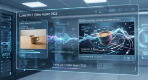 A futuristic user interface dashboard labeled 