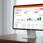 Close-up of the Navan Edge zero touch expense reporting dashboard on a modern monitor, displaying automated financial tracking and real-time ledger data.