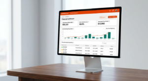 Close-up of the Navan Edge zero touch expense reporting dashboard on a modern monitor, displaying automated financial tracking and real-time ledger data.