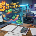 High-tech financial desk displaying complex holographic calculations for overtime pay tax deductions under the 2026 OBBBA IRS rules, featuring a laptop, open notebook with math, calculator, and W-2 forms.