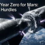 Two silver stainless-steel rockets executing spacex starship refueling for mars, docked back-to-back in low Earth orbit over the glowing blue curvature of Earth with visible cryogenic frost and pulsing RCS thrusters.