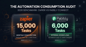 A side-by-side comparison infographic for an automation consumption audit, benchmarked in 2026. The main title is 